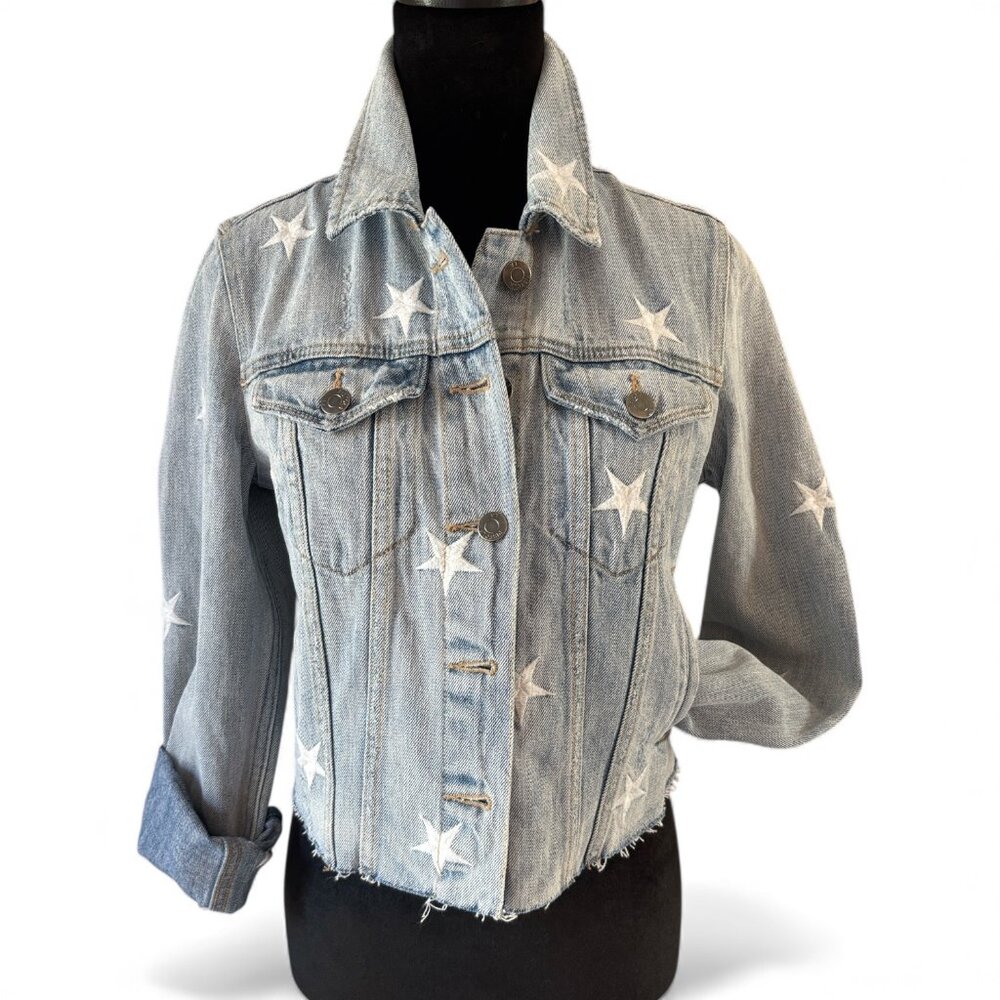 Pistola Brando Star Embroidery Denim Jacket  Light Blue Zodiac Wash Size XS NWT